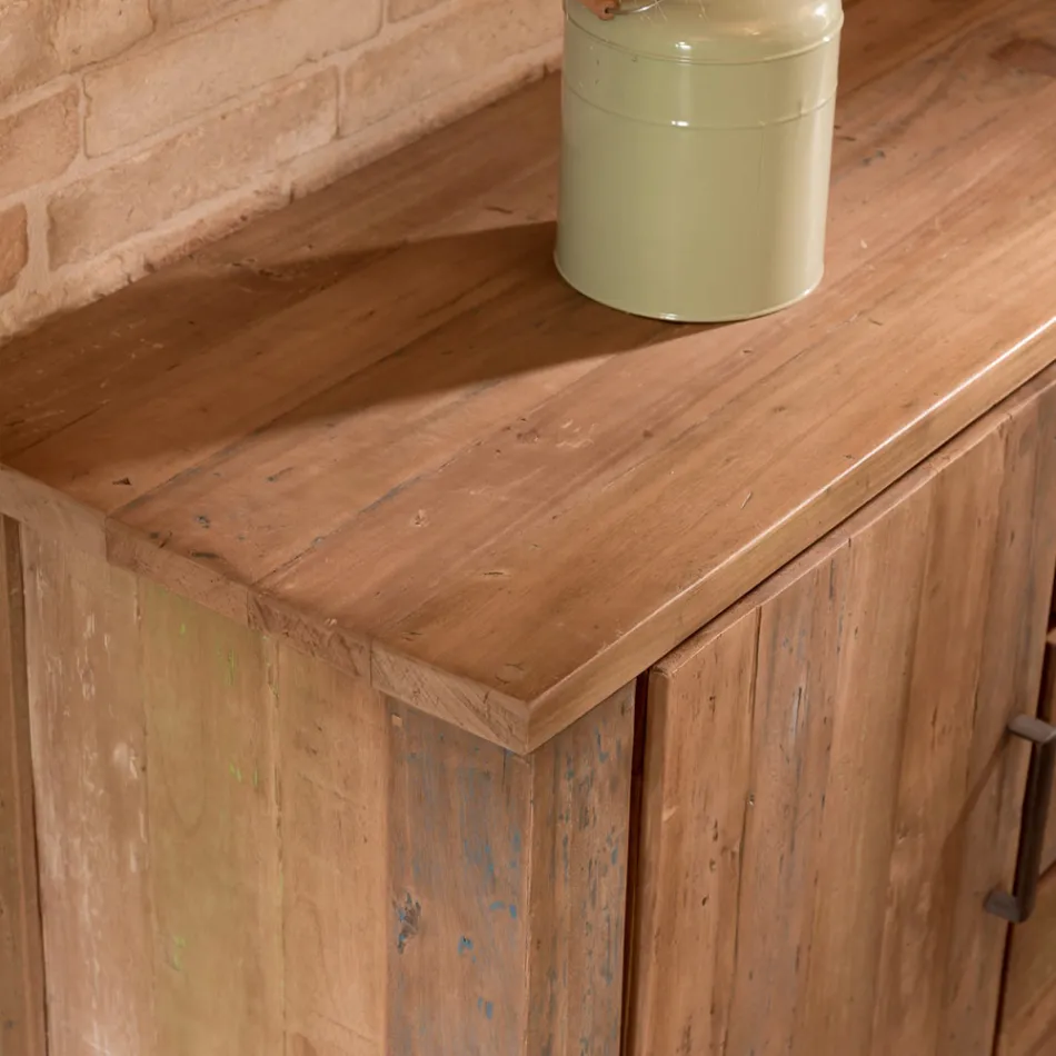 Living-dressoir met 2 deuren en 3 lades in het midden van gerecycled hout - Schuif Viadurini