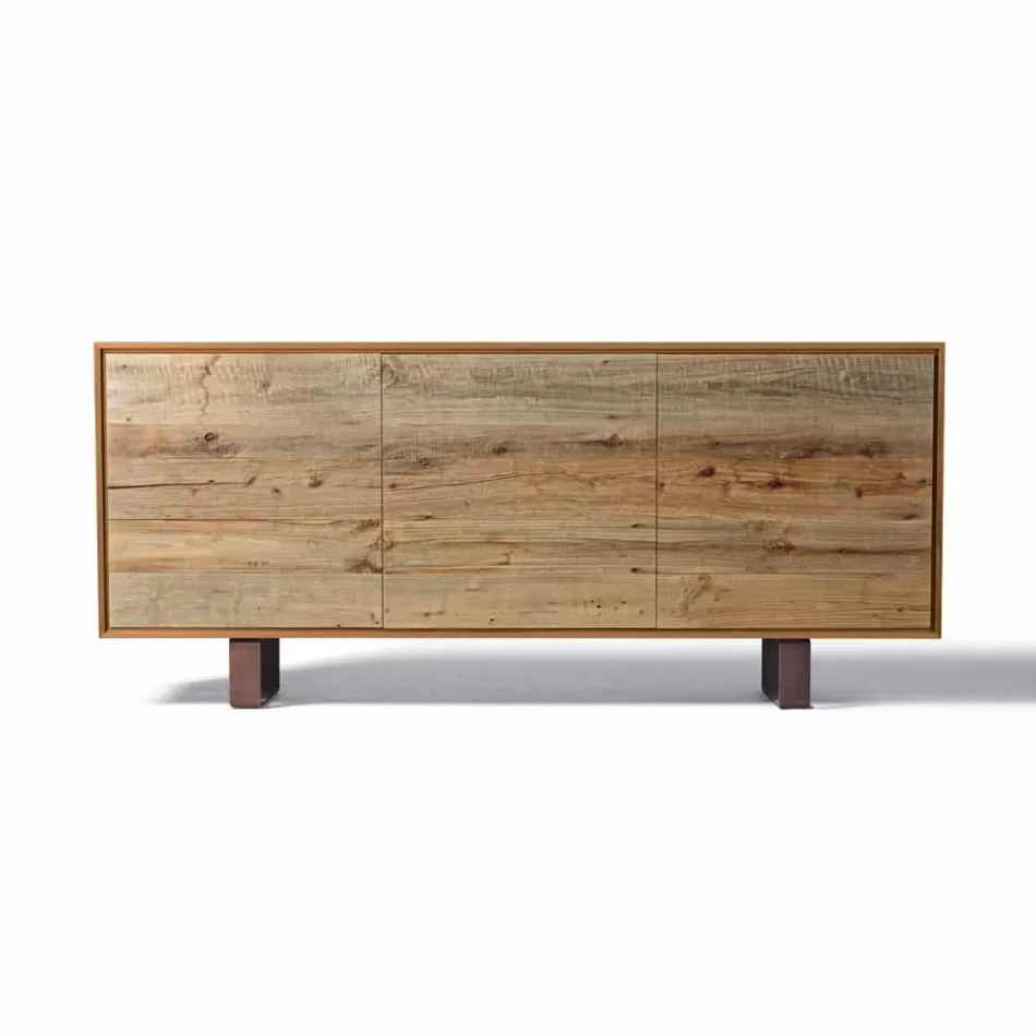 Hedendaagse buffet met 3 deuren walnoten natuur, L 215 x B 50 cm, Flora Viadurini