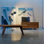 Hedendaagse buffet met 3 deuren walnoten natuur, L 215 x B 50 cm, Flora Viadurini