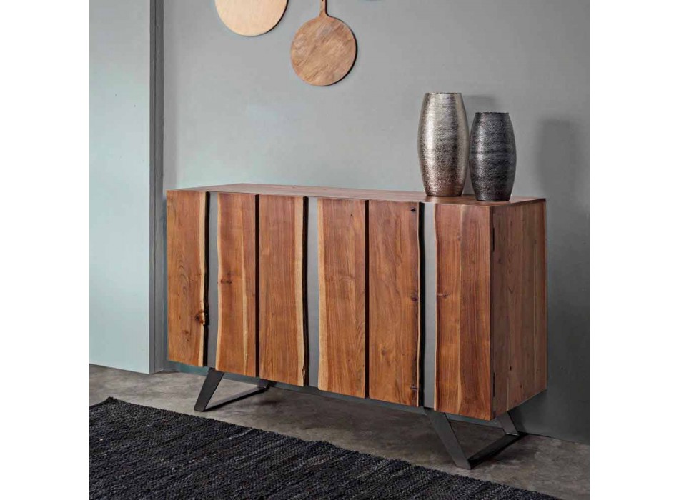 Modern dressoir van acaciahout met metalen inzetstukken Homemotion - Sonia Viadurini