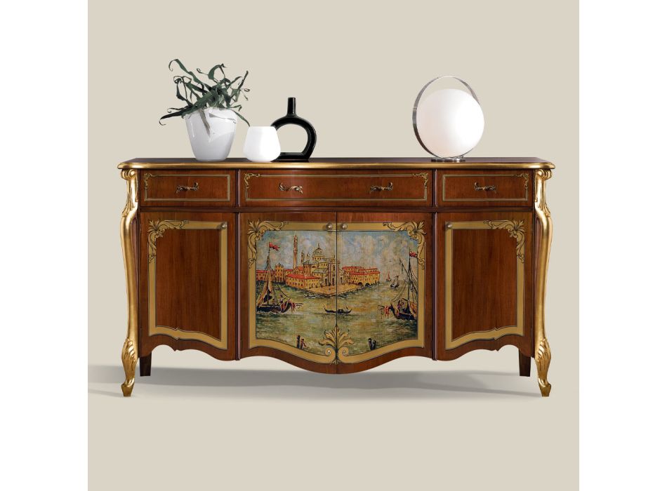 Luxe woonkamer dressoir in klassiek hout gemaakt in Italië - Caligola Viadurini