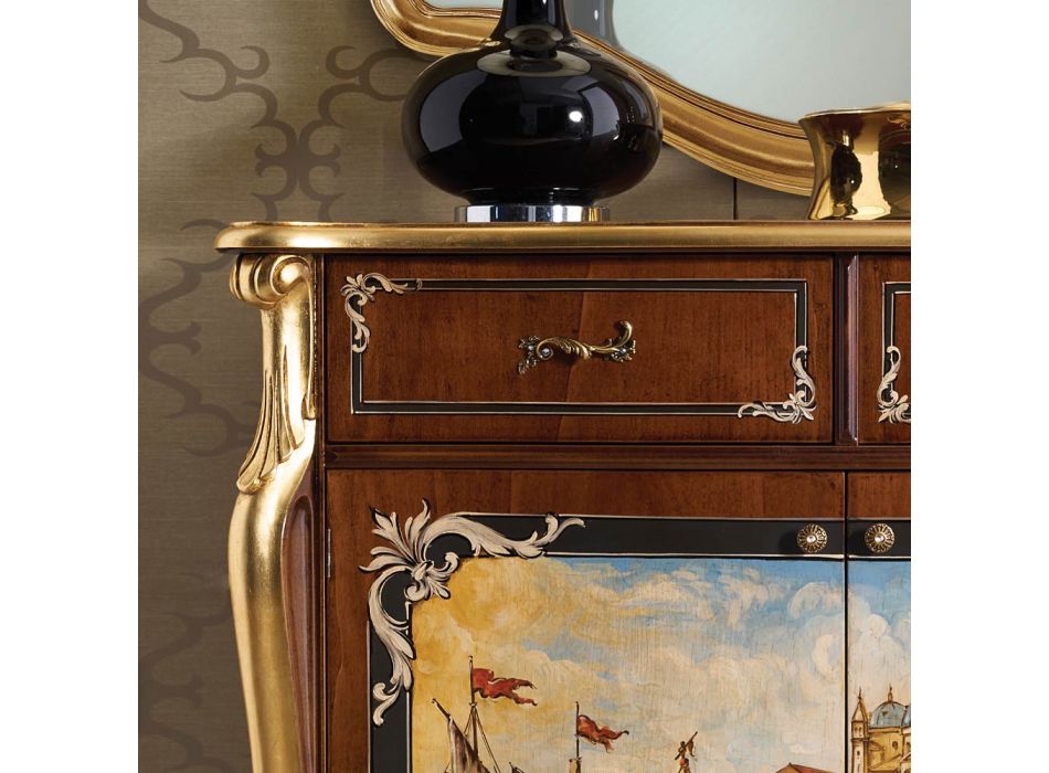 Woonkamer dressoir in hout met Venetiaanse decoratie Made in Italy - Ottaviano Viadurini