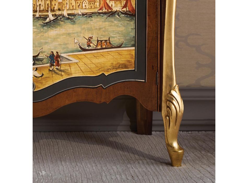Woonkamer dressoir in hout met Venetiaanse decoratie Made in Italy - Ottaviano Viadurini