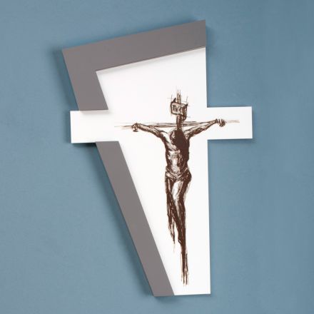 Wit en grijs kruisbeeld gemaakt met lasergravure Made in Italy - Egle Viadurini
