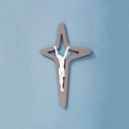 Witte en grijze Christo Crucifix laser gegraveerd Made in Italy - Teresa Viadurini