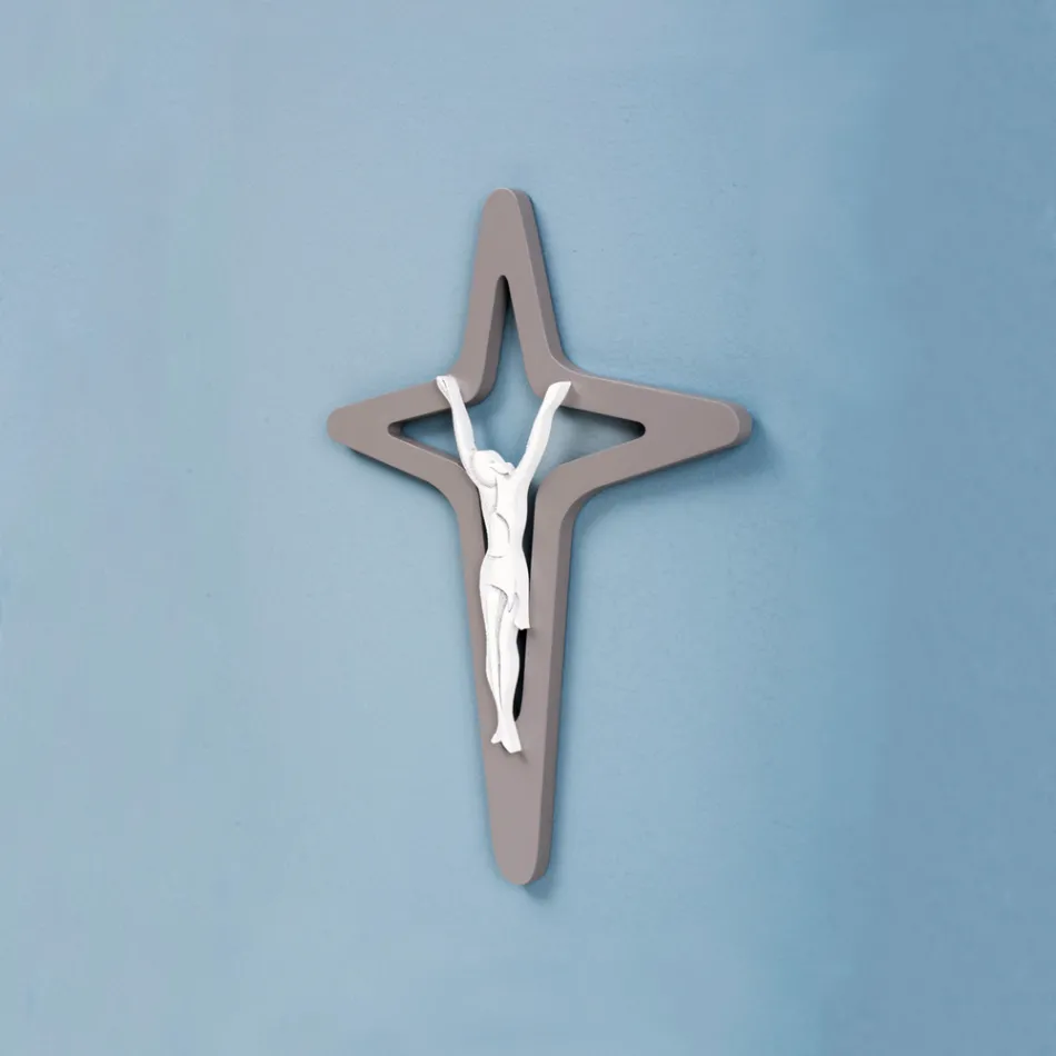 Witte en grijze Christo Crucifix laser gegraveerd Made in Italy - Teresa Viadurini