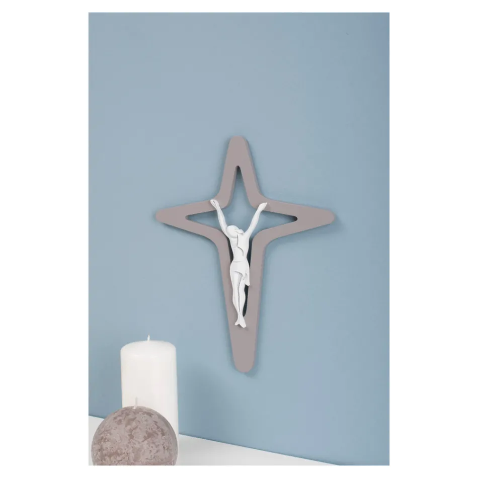 Witte en grijze Christo Crucifix laser gegraveerd Made in Italy - Teresa Viadurini