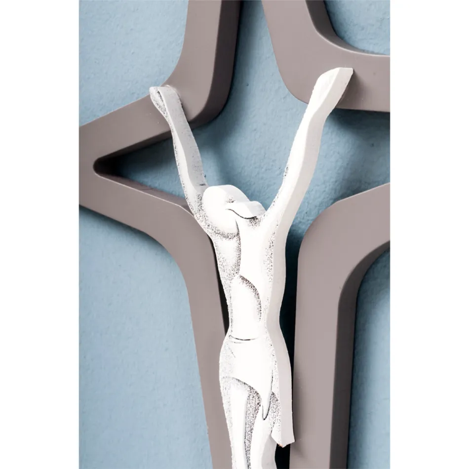 Witte en grijze Christo Crucifix laser gegraveerd Made in Italy - Teresa Viadurini