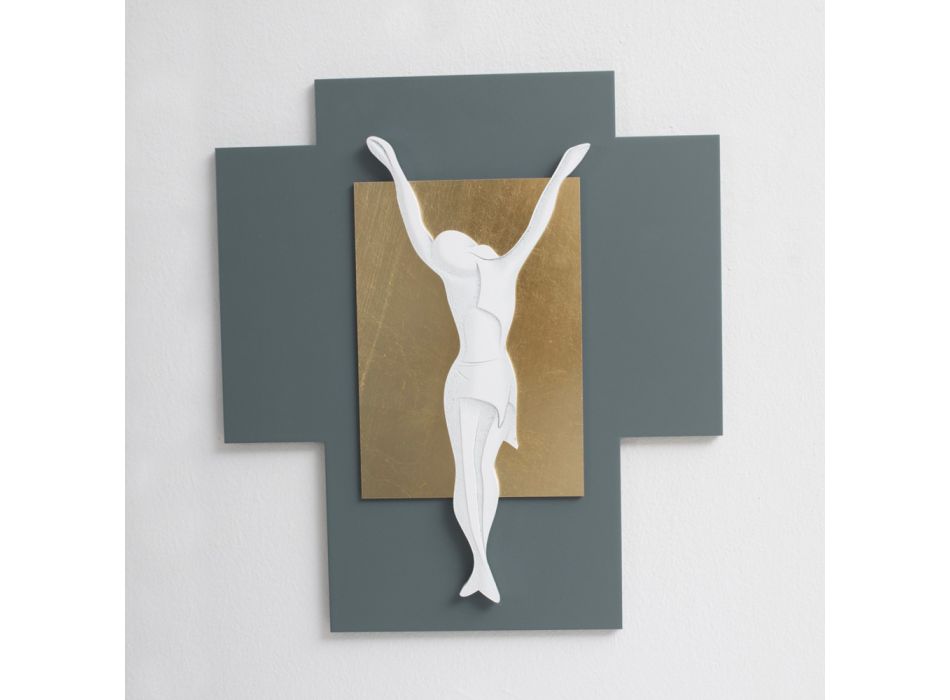 Lasergegraveerd kruisbeeld in grind en bladgoud Made in Italy - Cornelia Viadurini