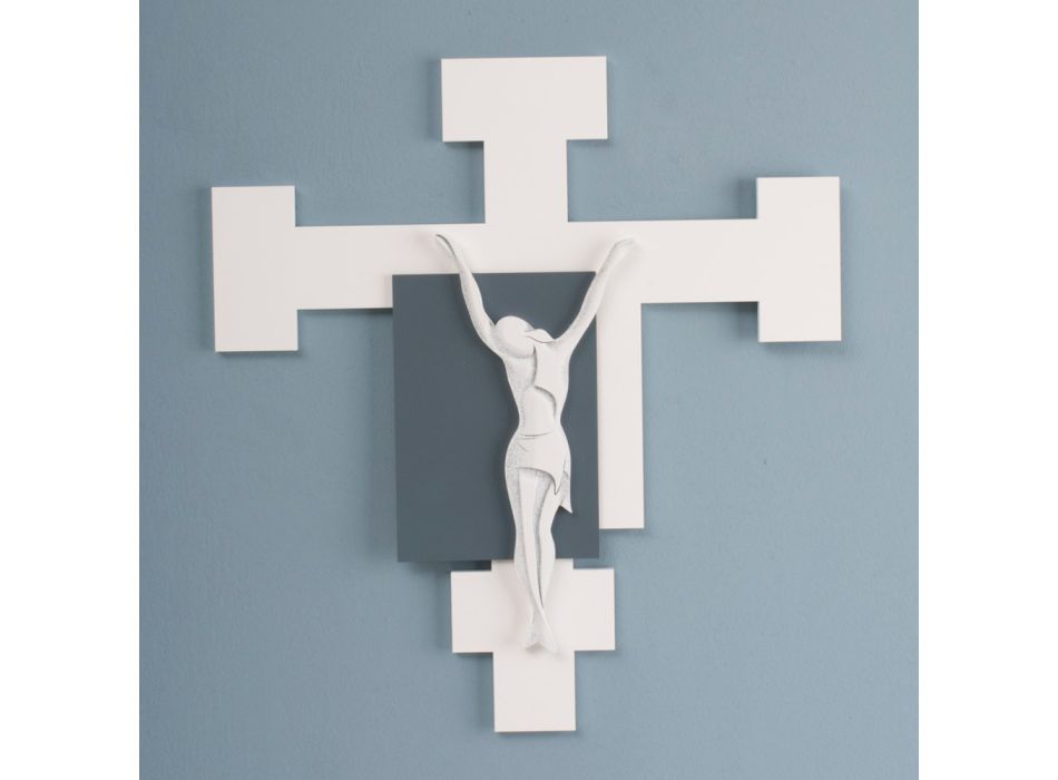 Crucifix gemaakt met witte lasergravure en grind gemaakt in Italië - Evelina Viadurini