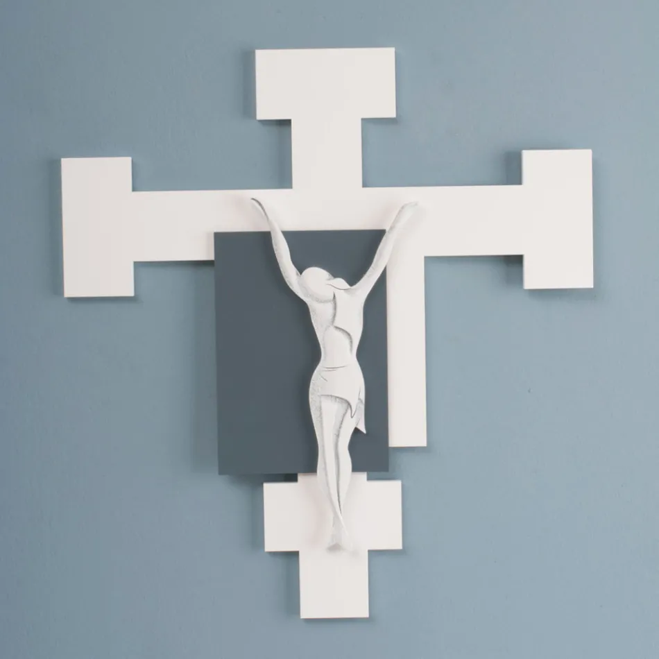 Crucifix gemaakt met witte lasergravure en grind gemaakt in Italië - Evelina Viadurini