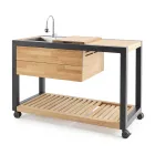 Buitenkeuken 140x65x93 cm gemaakt van massief teakhout en aluminium - Convivial Viadurini