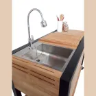 Buitenkeuken 140x65x93 cm gemaakt van massief teakhout en aluminium - Convivial Viadurini