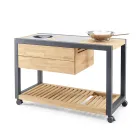 Buitenkeuken 140x65x93 cm gemaakt van massief teakhout en aluminium - Convivial Viadurini