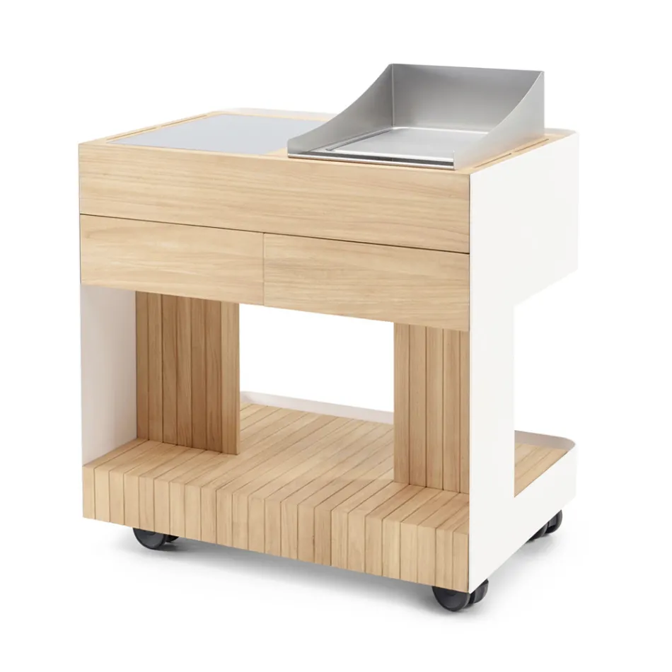 Buitenkeuken 96x70x93 cm gemaakt van massief teakhout en aluminium - Verfijnd Viadurini