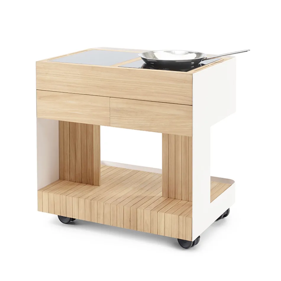 Buitenkeuken 96x70x93 cm gemaakt van massief teakhout en aluminium - Verfijnd Viadurini