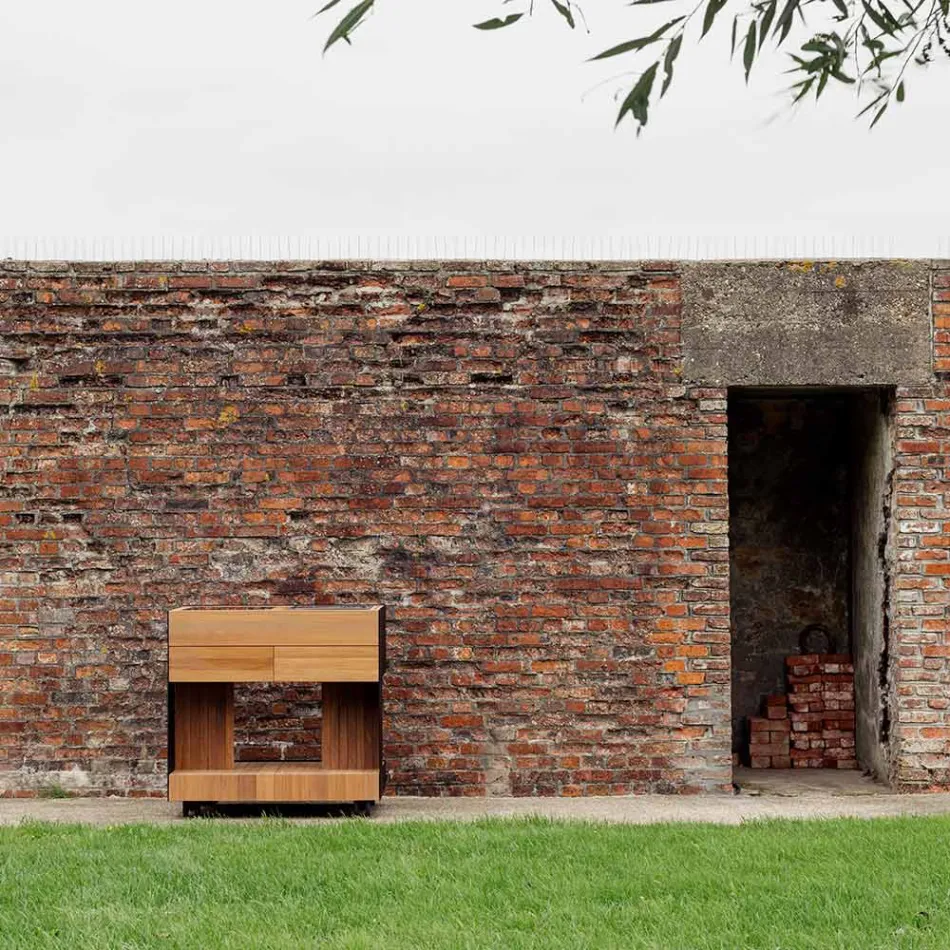 Buitenkeuken 96x70x93 cm gemaakt van massief teakhout en aluminium - Verfijnd Viadurini