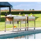 Moderne buiten tuin keuken op hout en stalen wielen - Buoncalliope Viadurini