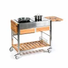 Moderne buiten tuin keuken op hout en stalen wielen - Buoncalliope Viadurini