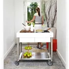 Moderne keuken op wielen voor tuin in hout en staal - Calliope Viadurini