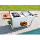 Moderne keuken op wielen voor tuin in hout en staal - Calliope Viadurini