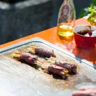 Moderne keuken op wielen voor tuin in hout en staal - Calliope Viadurini