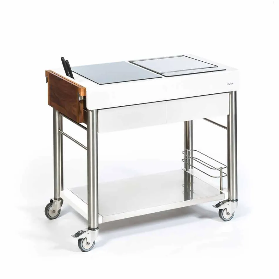 Moderne keuken op wielen voor tuin in hout en staal - Calliope Viadurini