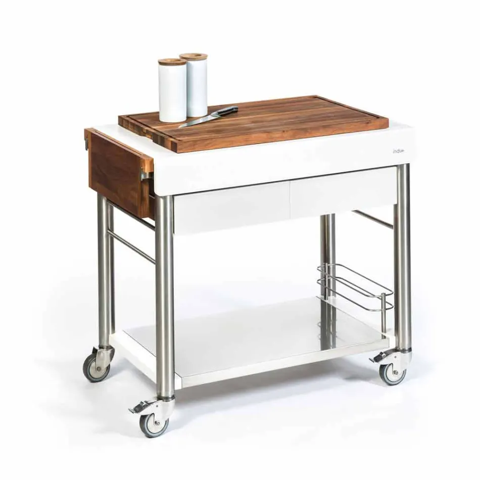 Moderne keuken op wielen voor tuin in hout en staal - Calliope Viadurini