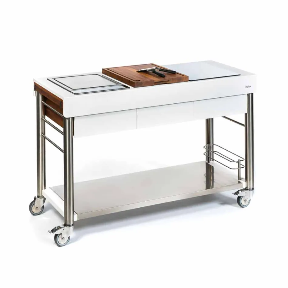 Moderne keuken op wielen voor tuin in hout en staal - Calliope Viadurini