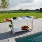 Moderne keuken op wielen voor tuin in hout en staal - Calliope Viadurini