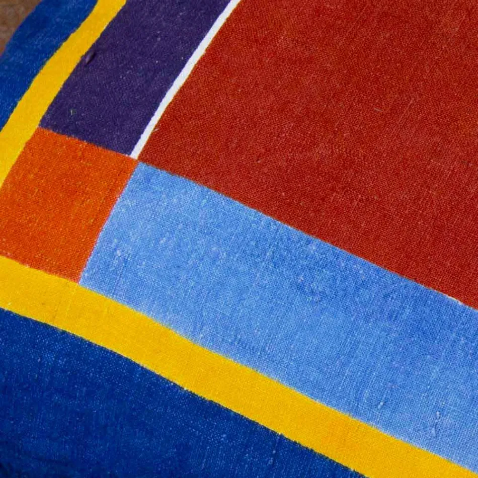 Kussen van Italiaanse kunst in hennep geschilderd en met de hand genaaid uniek stuk - merken Viadurini