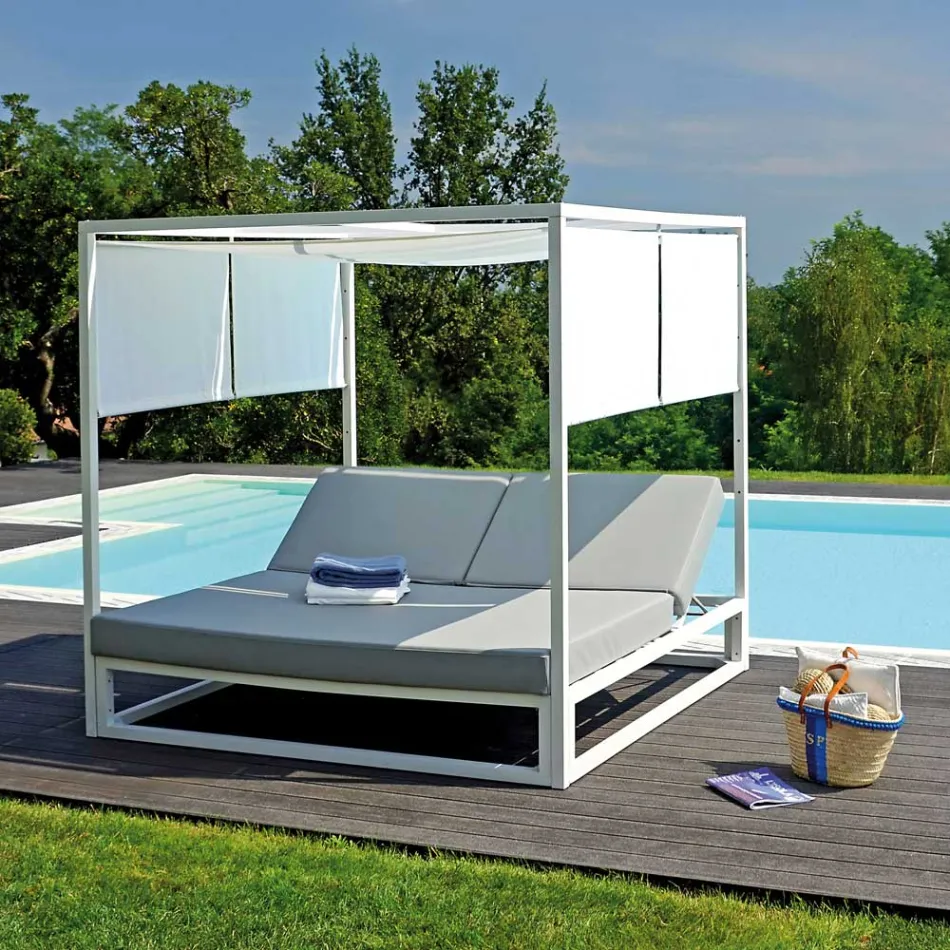 Outdoor daybed met verstelbare witte aluminium structuur - Jurica Viadurini