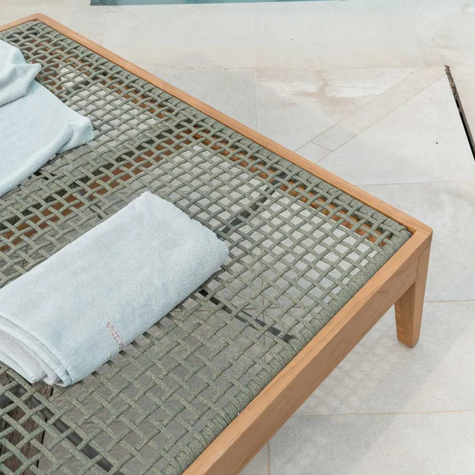 Teakhouten, aluminium, touw en kussen tuinligbed - Jacub Viadurini