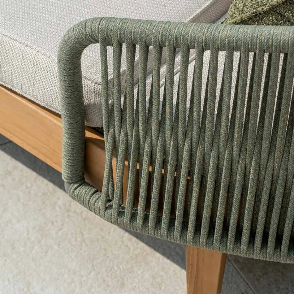 Teakhouten, aluminium, touw en kussen tuinligbed - Jacub Viadurini