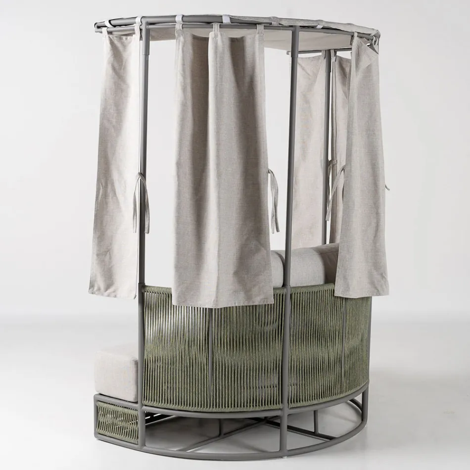 Teak, aluminium, touw + touw tuinligbed met kussens - Arcangelo Viadurini