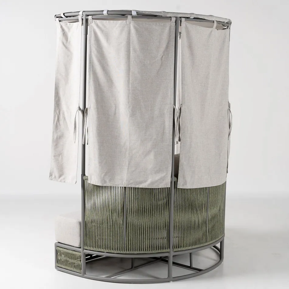 Teak, aluminium, touw + touw tuinligbed met kussens - Arcangelo Viadurini