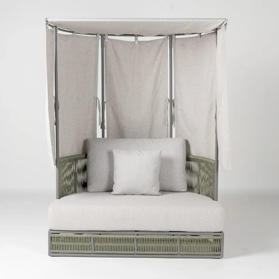 Teak, aluminium, touw + touw tuinligbed met kussens - Arcangelo Viadurini