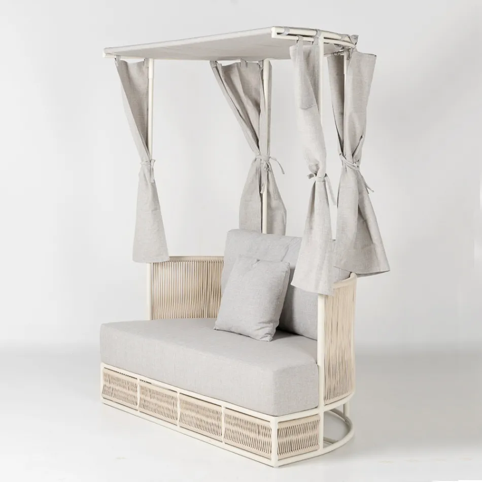 Teak, aluminium, touw + touw tuinligbed met kussens - Arcangelo Viadurini