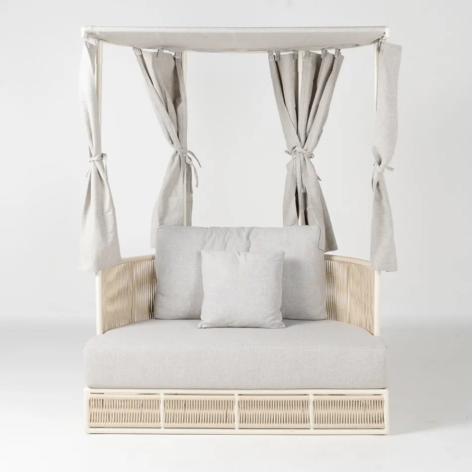 Teak, aluminium, touw + touw tuinligbed met kussens - Arcangelo Viadurini