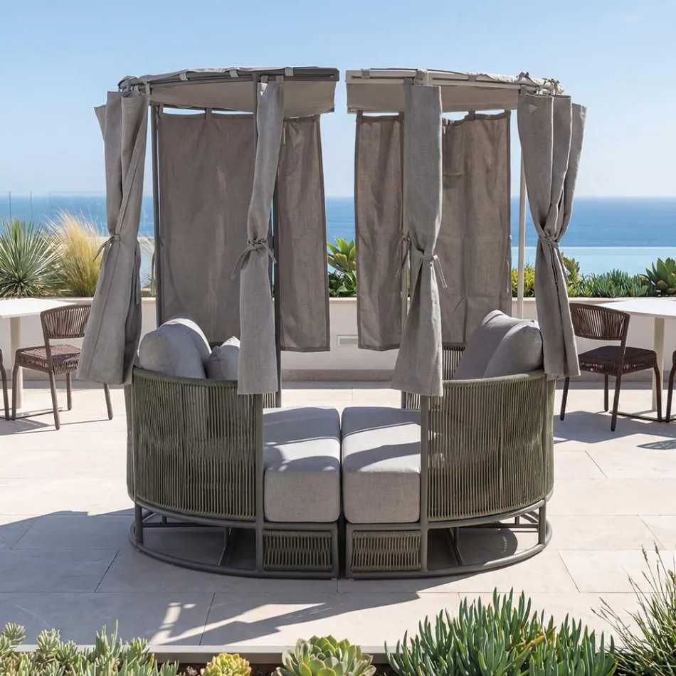 Teak, aluminium, touw + touw tuinligbed met kussens - Arcangelo Viadurini