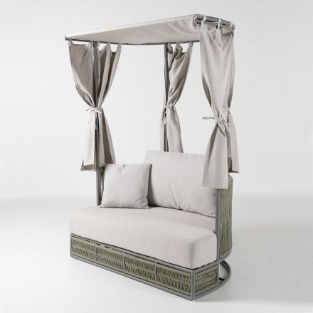 Teak, aluminium, touw + touw tuinligbed met kussens - Arcangelo Viadurini