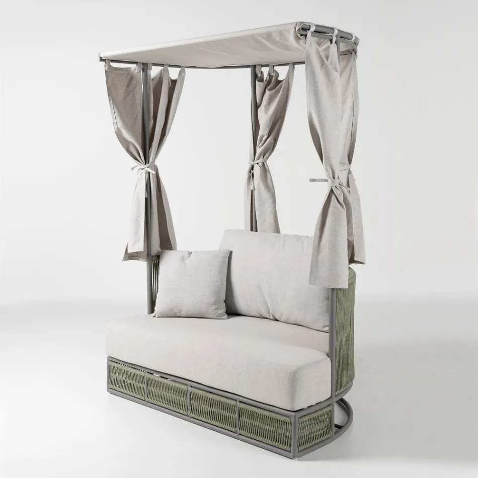 Teak, aluminium, touw + touw tuinligbed met kussens - Arcangelo Viadurini