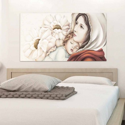 Moderne moeder schilderij met kind decoraties in Scott bladgoud Viadurini