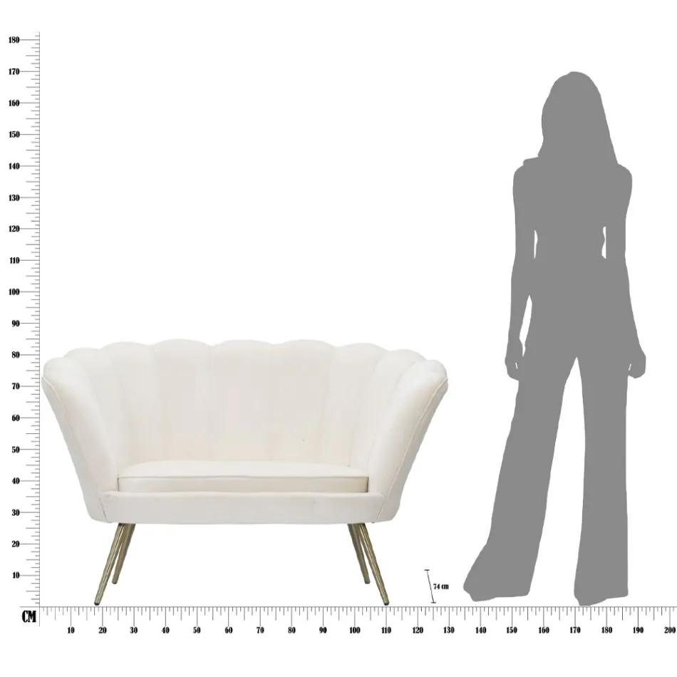 Moderne 2-zitsbank in fluweel met gouden ijzeren poten - Annina Viadurini