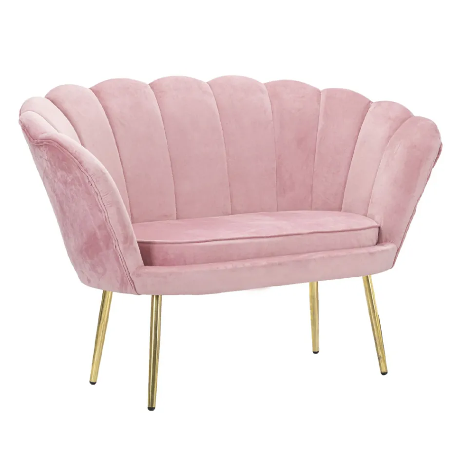 Moderne 2-zitsbank in fluweel met gouden ijzeren poten - Annina Viadurini