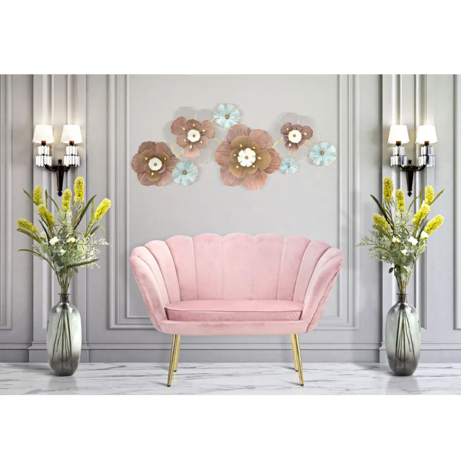 Moderne 2-zitsbank in fluweel met gouden ijzeren poten - Annina Viadurini