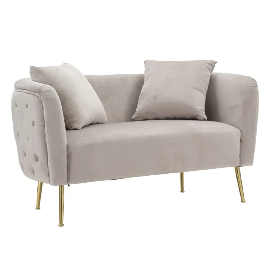 2-zitsbank bekleed met fluweel met ijzeren poten - Annetta Viadurini