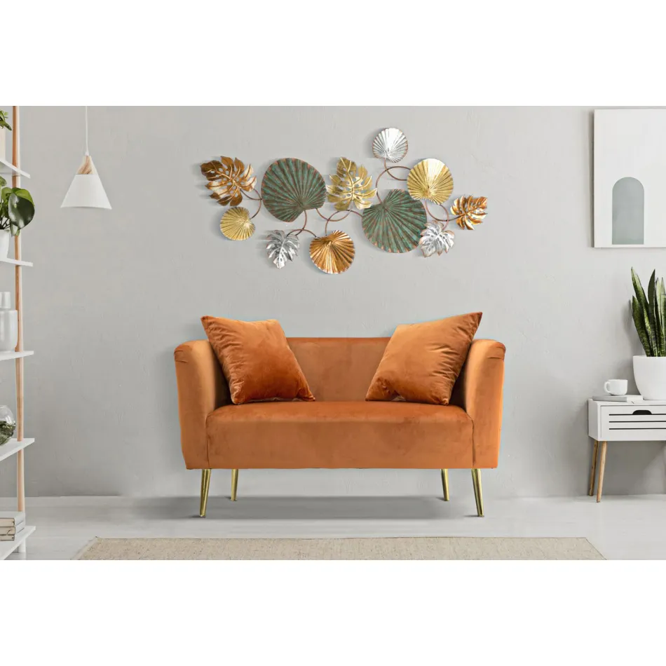 Tweezitsbank in designer fluweel, hout en ijzeren structuur - Renita Viadurini