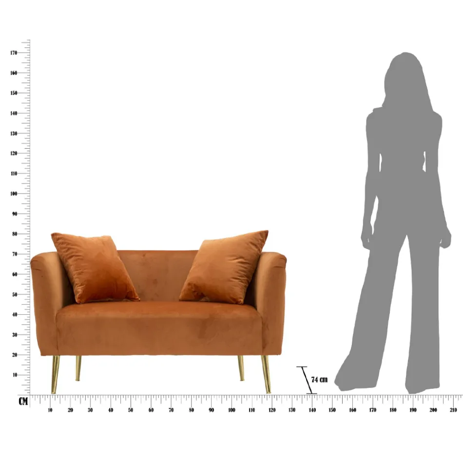 Tweezitsbank in designer fluweel, hout en ijzeren structuur - Renita Viadurini