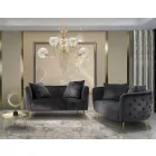 Tweezitsbank in designer fluweel, hout en ijzeren structuur - Renita Viadurini